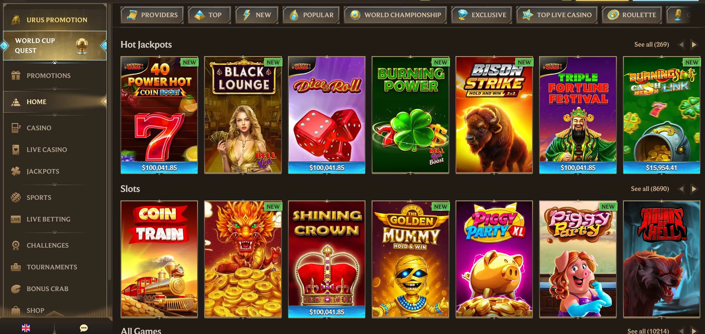Games: 9,500+ Pokies, Live Dealer and Table Games